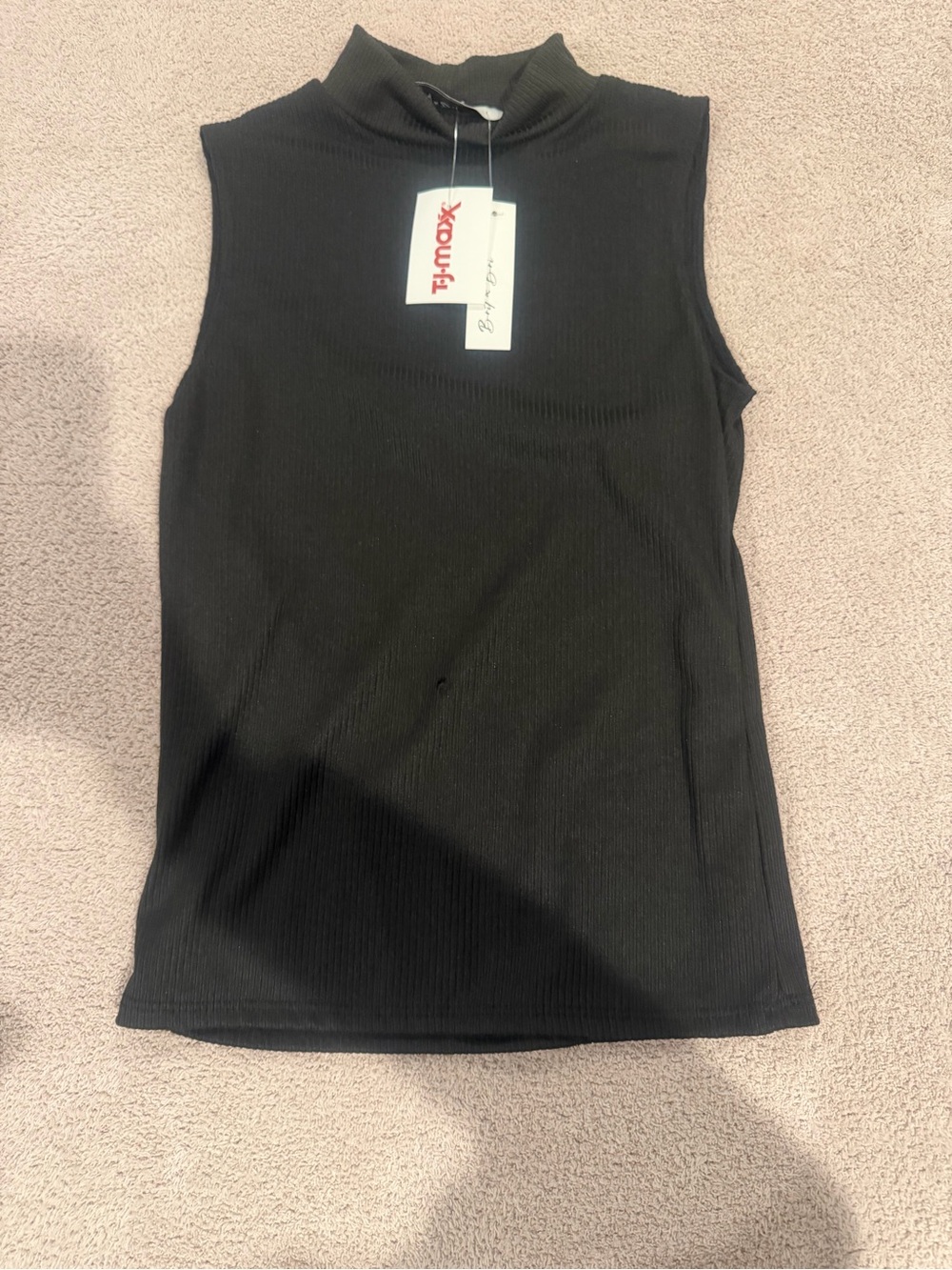 T.J.Maxx Black Ribbed Sleeveless Mock Neck Tank